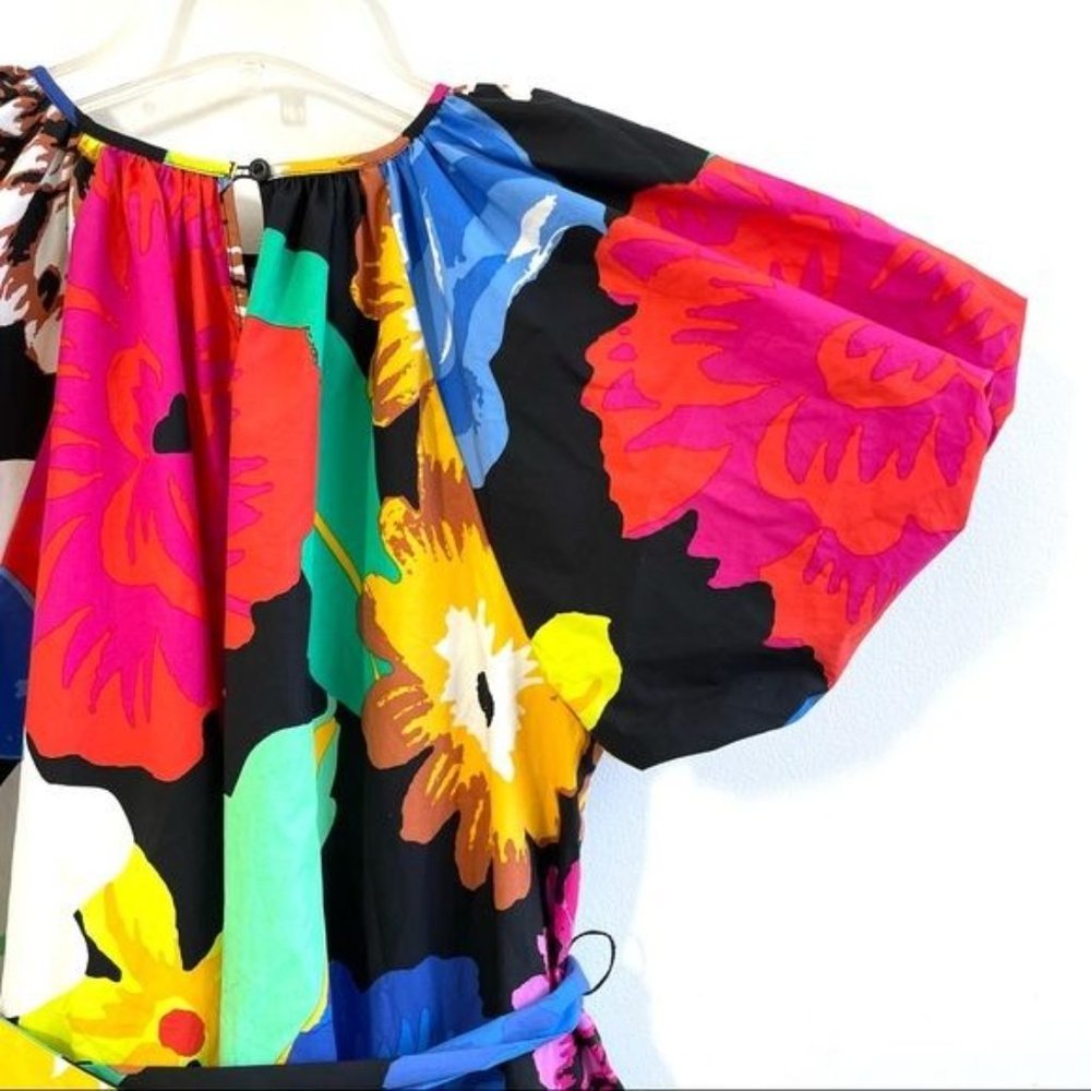 Christopher John Rogers Woman Floral High Low Dress Small Puff Sleeve Bright New - Picture 8 of 11